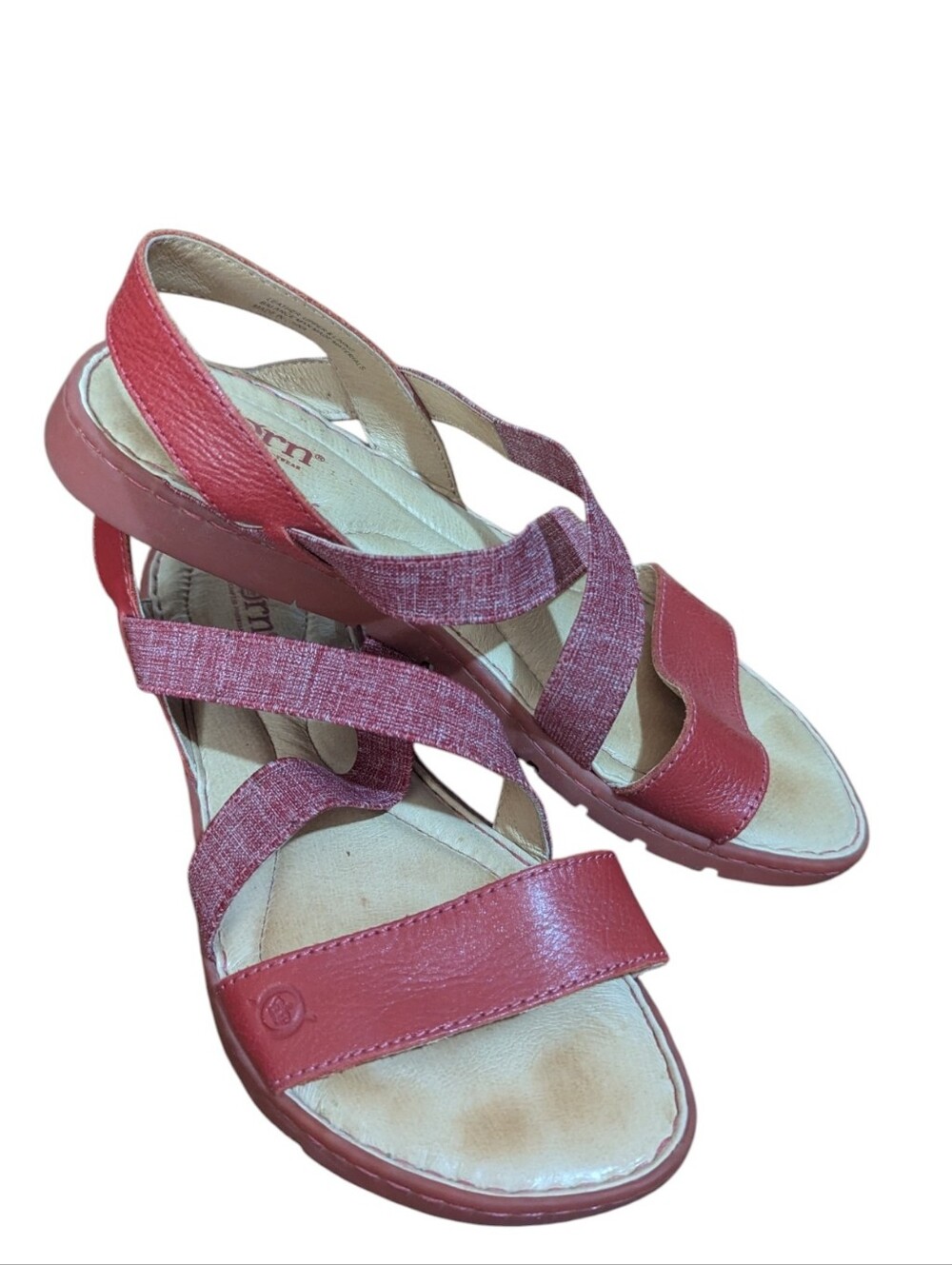Born Red Leather Criss Cross Elastic Strap Slingback Comfort Casual Sandals Sz 9